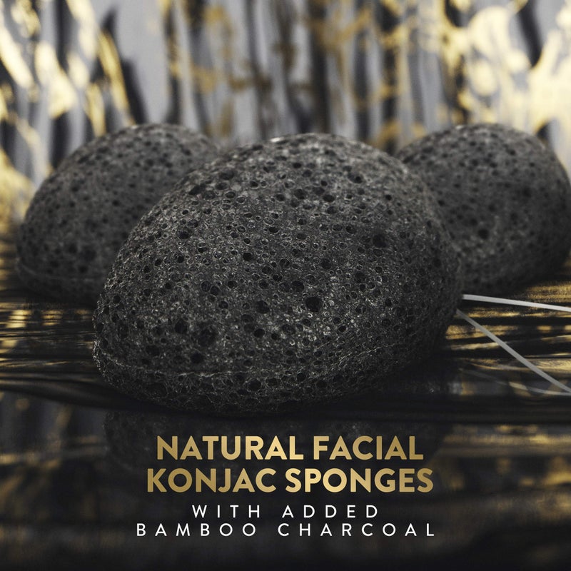 By MILLY Konjac Sponge for Face | All Natural and Reusable | Konjac Facial Sponge with Activated Bamboo Charcoal | Gentle Exfoliating Sponge for Face | Cleaning for All Skin Types | Biodegradable - Black  3pcs - Image 3